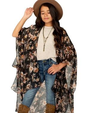 Avalon Duster Cardigan Black & Blush Pink Floral Size Youth Large NWT Lot of 2
